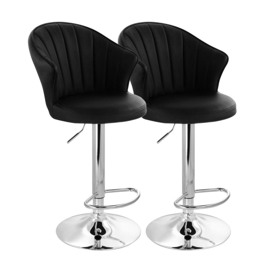 Furniture * | Reduced Price Elama 2-Piece Shell Back Faux Leather Bar Stool In Black With Base