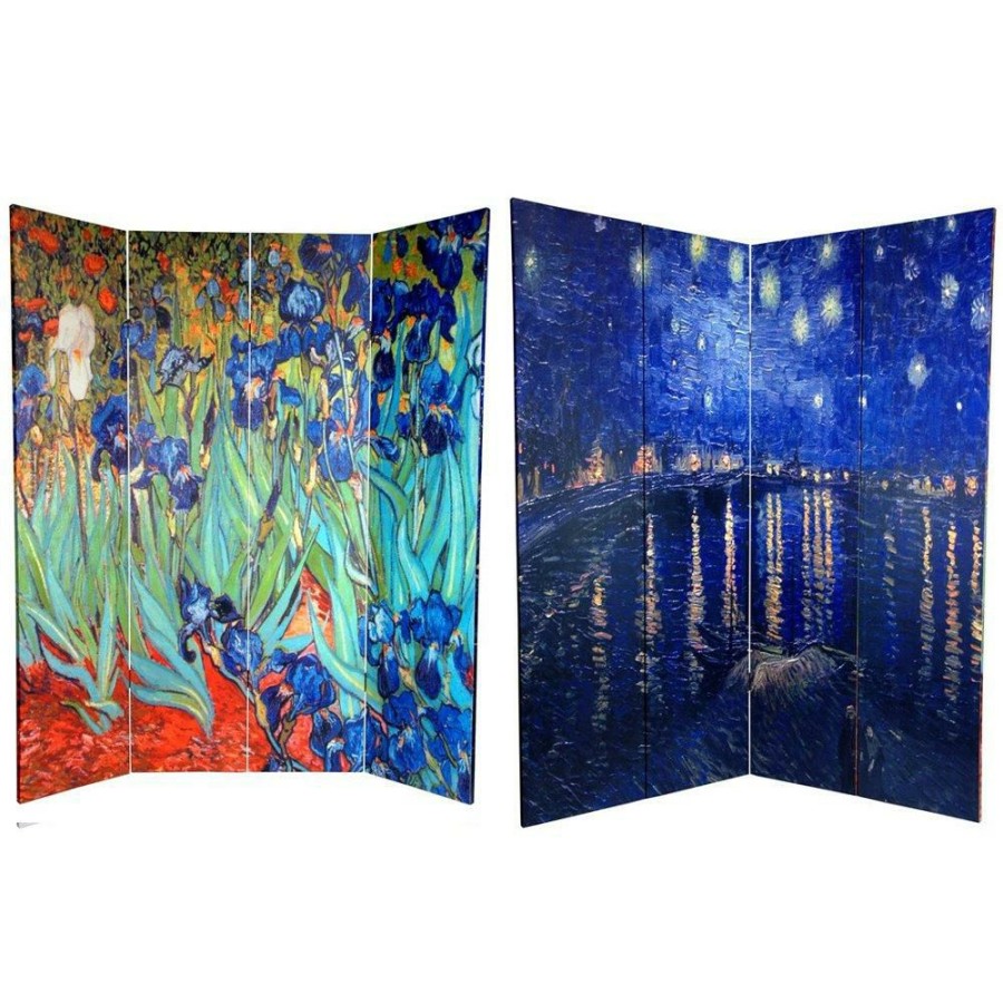 Furniture * | Quality Guarantee Oriental Furniture 6-Foot Double-Sided Van Gogh Irises&Starry Night Room Divider 4-Panel