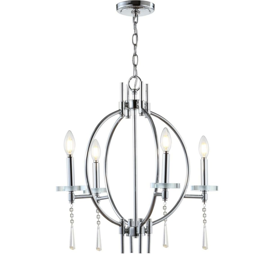 Ceiling Lighting * | Jonathan Y Chrome Laura 23 Crystal Metal Led Pendant At Unbeatable Price