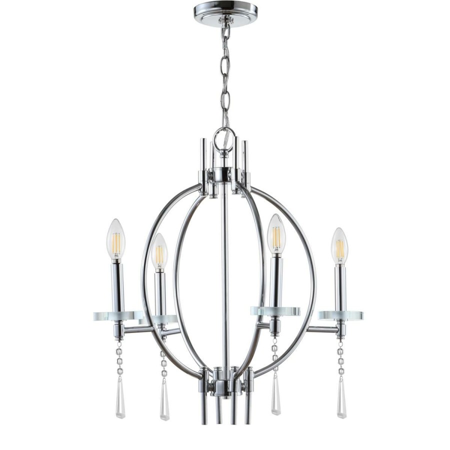 Ceiling Lighting * | Jonathan Y Chrome Laura 23 Crystal Metal Led Pendant At Unbeatable Price