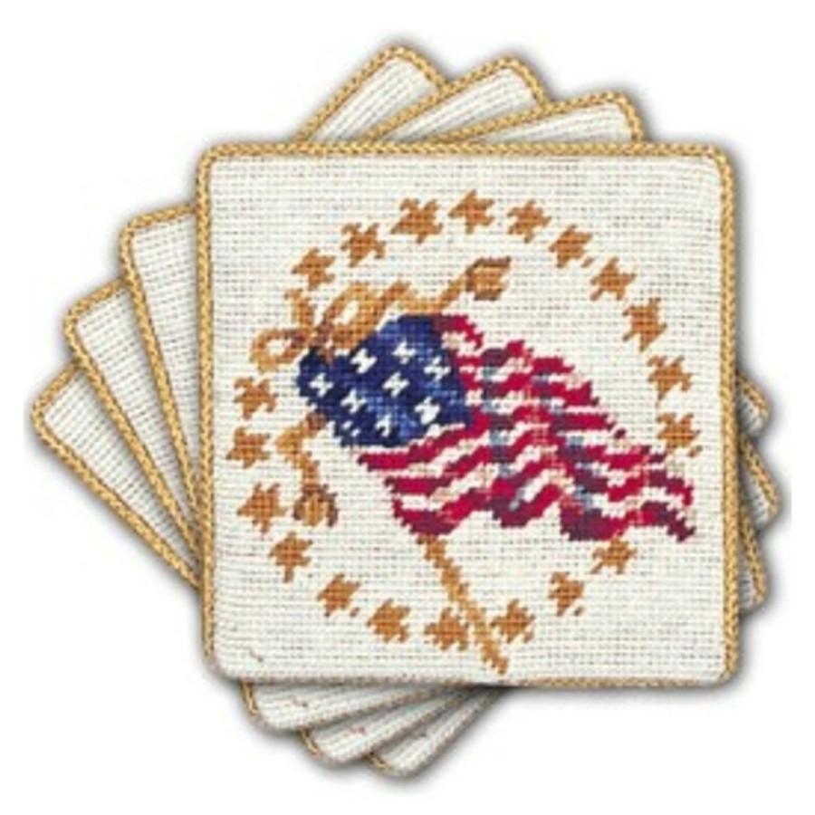 Holiday * | Reduction In Price C&F Home Petit Point 4Th Of July American Flag Coaster 4-Pack