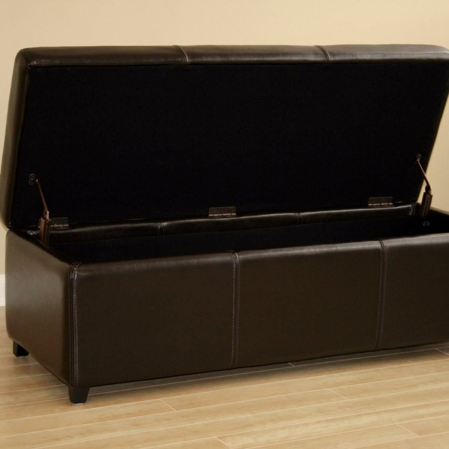 Furniture * | Full Leather Small Storage Cube Ottoman At The Best Price