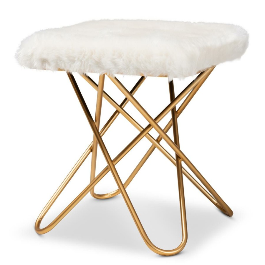 Furniture * | Top Selling Wholesale Interiors Valle Faux Fur Upholstered Ottoman