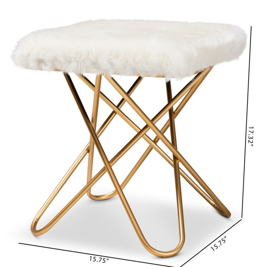 Furniture * | Top Selling Wholesale Interiors Valle Faux Fur Upholstered Ottoman