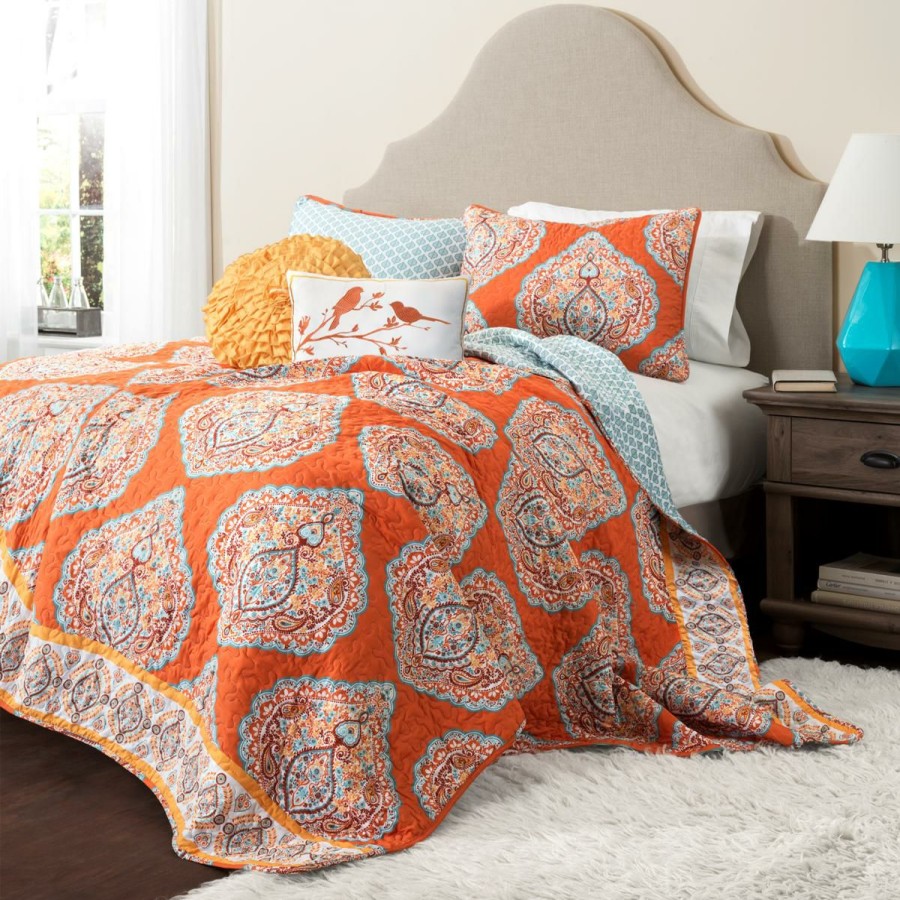 Quilts & Bedspreads * | Glamor Model Lush Decor Harley Quilt Tangerine 5-Piece Set Full/Queen