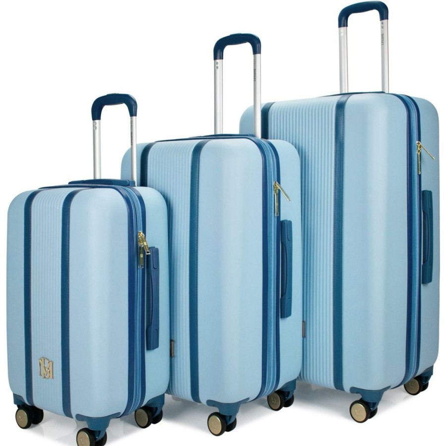 Luggage & Travel Accessories * | Badgley Mischka Mia 3-Piece Expandable Retro Luggage Set Less Expensive Light Blue