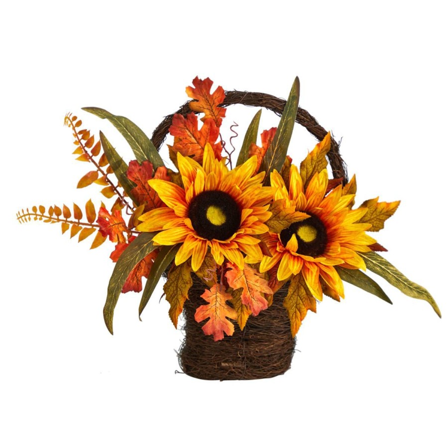 Holiday * | 16" Fall Sunflower In Decorative Basket At Unbeatable Price