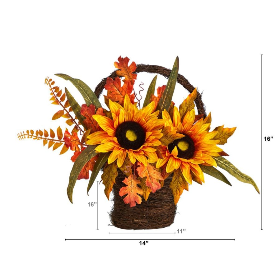 Holiday * | 16" Fall Sunflower In Decorative Basket At Unbeatable Price