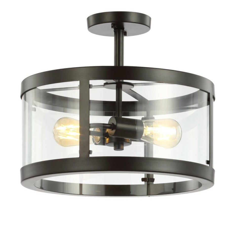 Ceiling Lighting * | Jonathan Y Black Herndon 2-Light 15 In. Iron/Glass Led Flush Mount Top Selling