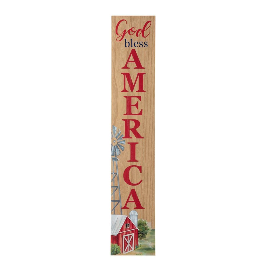 Holiday * | Offering Discounts Glitzhome 42.25 Wooden Patriotic Americana Porch Sign