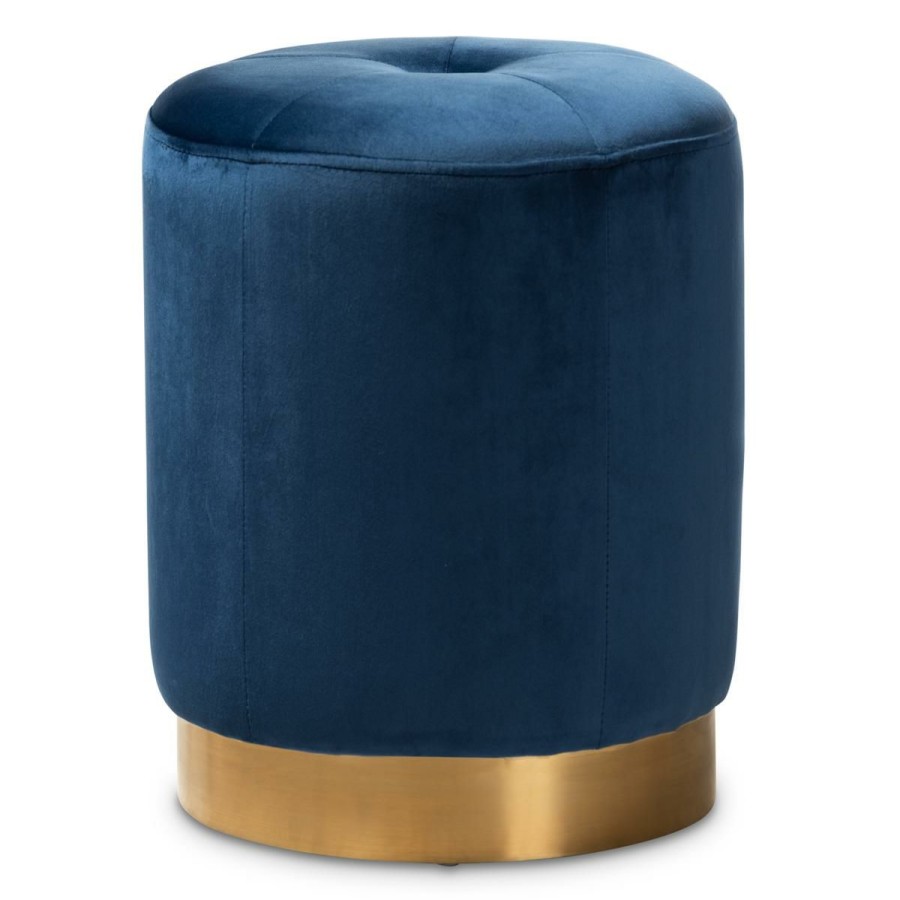 Furniture * | Quality Guarantee Wholesale Interiors Alonza Velvet Fabric Upholstered Ottoman Navy Blue