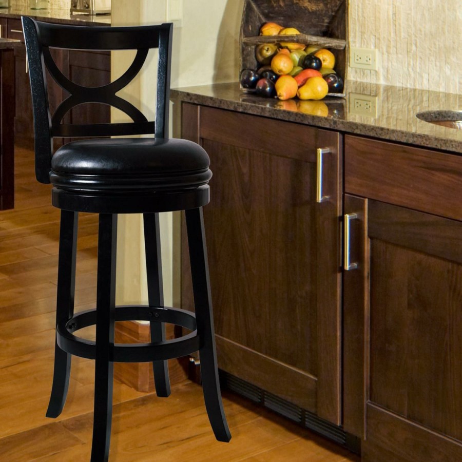 Furniture * | Attractive Model Lavish Home Wooden Swivel Bar Stool With Back Black