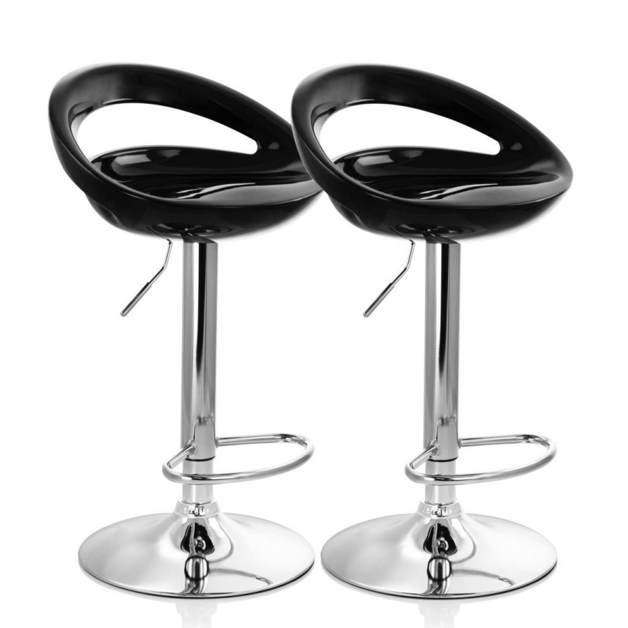 Furniture * | Reduced Price Elama 2 Piece Retro Adjustable Bar Stool In Black With Chrome Base