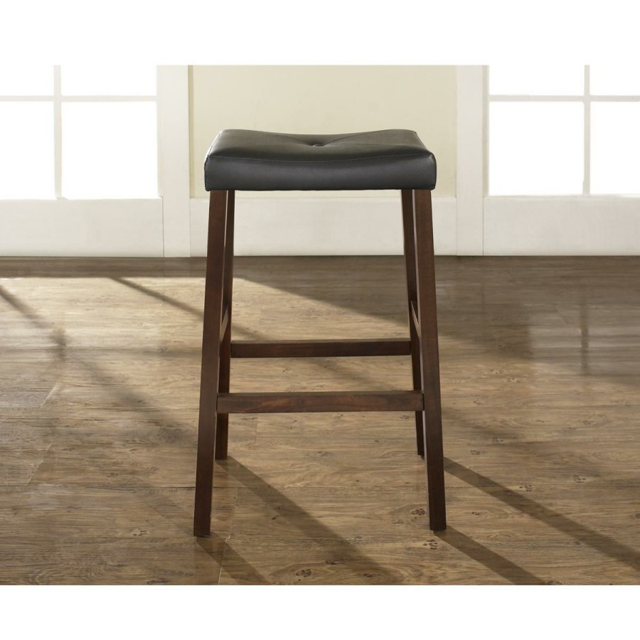 Furniture * | Affordable Price Crosley Furniture Upholstered Saddle Seat 2Pc 29 Bar Stools -Mahogany