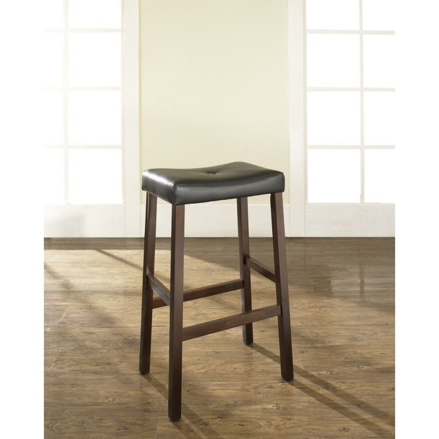 Furniture * | Affordable Price Crosley Furniture Upholstered Saddle Seat 2Pc 29 Bar Stools -Mahogany