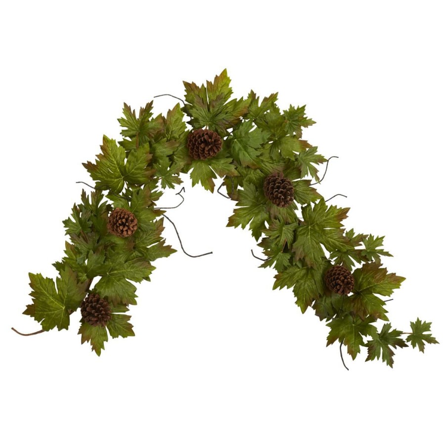 Holiday * | 5'Fall Maple Leaf With Pine Cones Artificial Garland Quality Guarantee