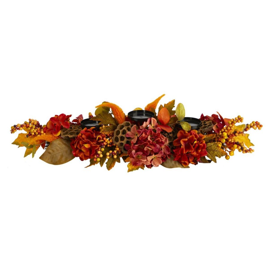 Holiday * | 32 In. Fall Hydrangea, Lotus Seed And Berries Artificial Candelabrum Arrangement Sells Cheap