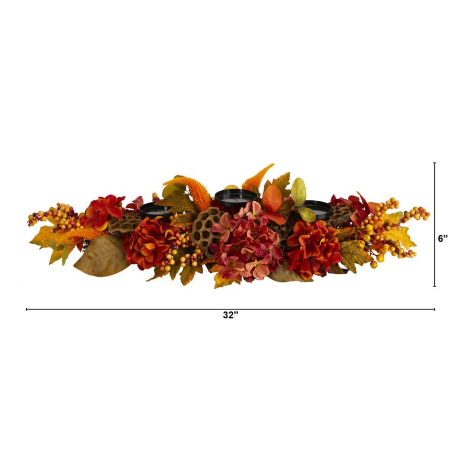 Holiday * | 32 In. Fall Hydrangea, Lotus Seed And Berries Artificial Candelabrum Arrangement Sells Cheap