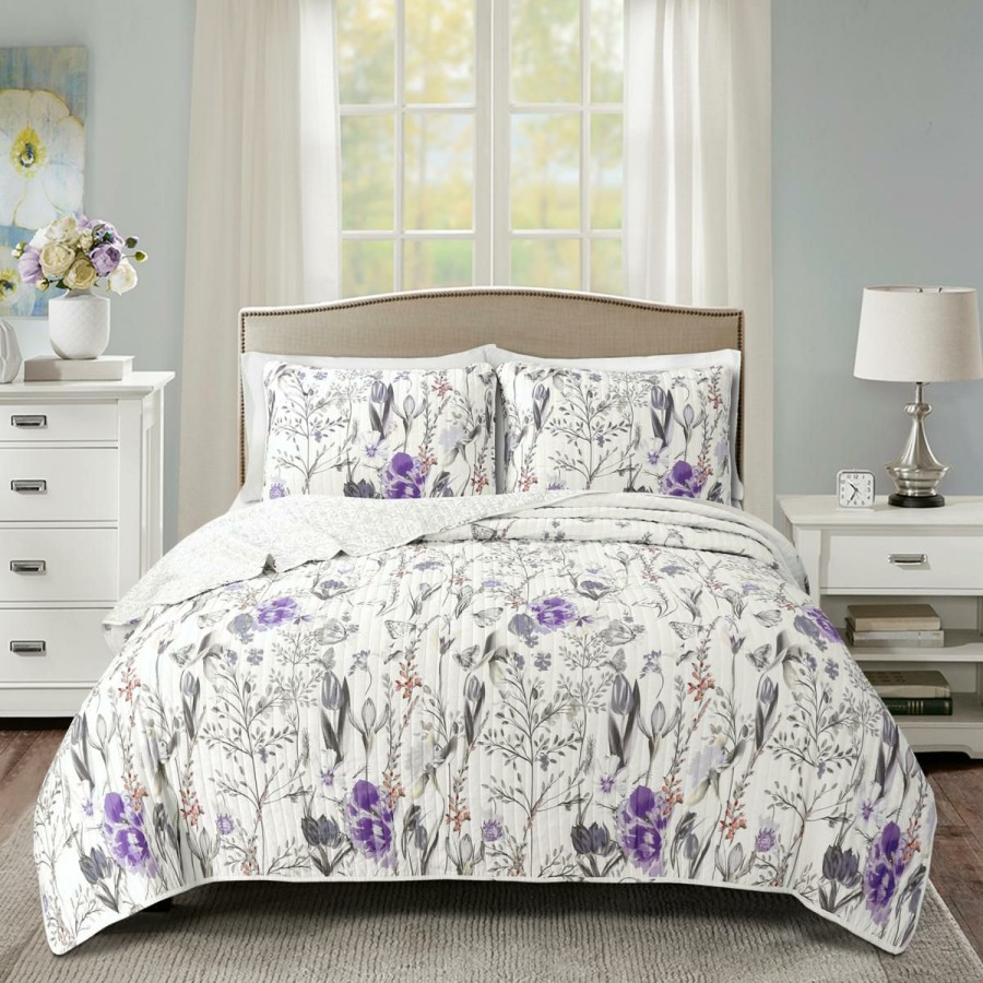 Quilts & Bedspreads * | Top Selling Lush Decor Adalia Quilt Purple-Gray 3-Pc Set Full/Queen