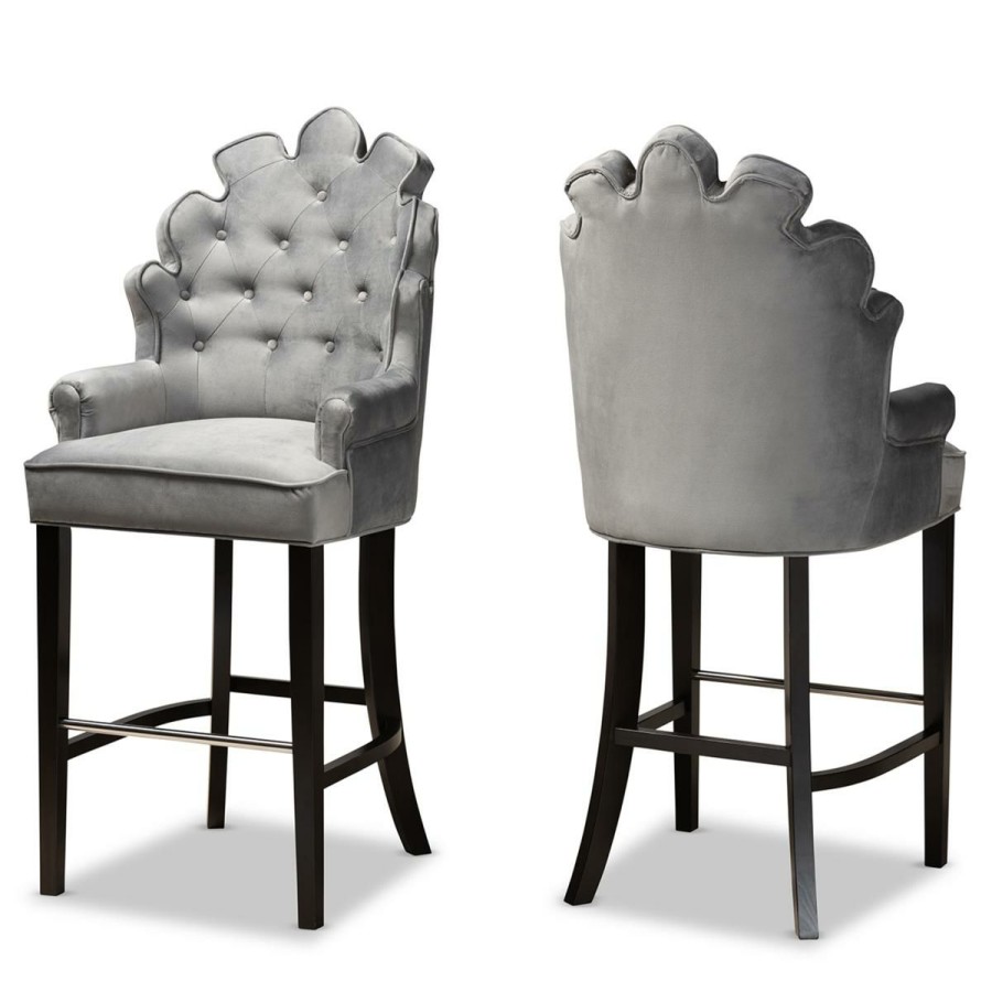 Furniture * | Cut Price Wholesale Interiors Chloe Velvet Upholstered 2-Piece Bar Stool Set