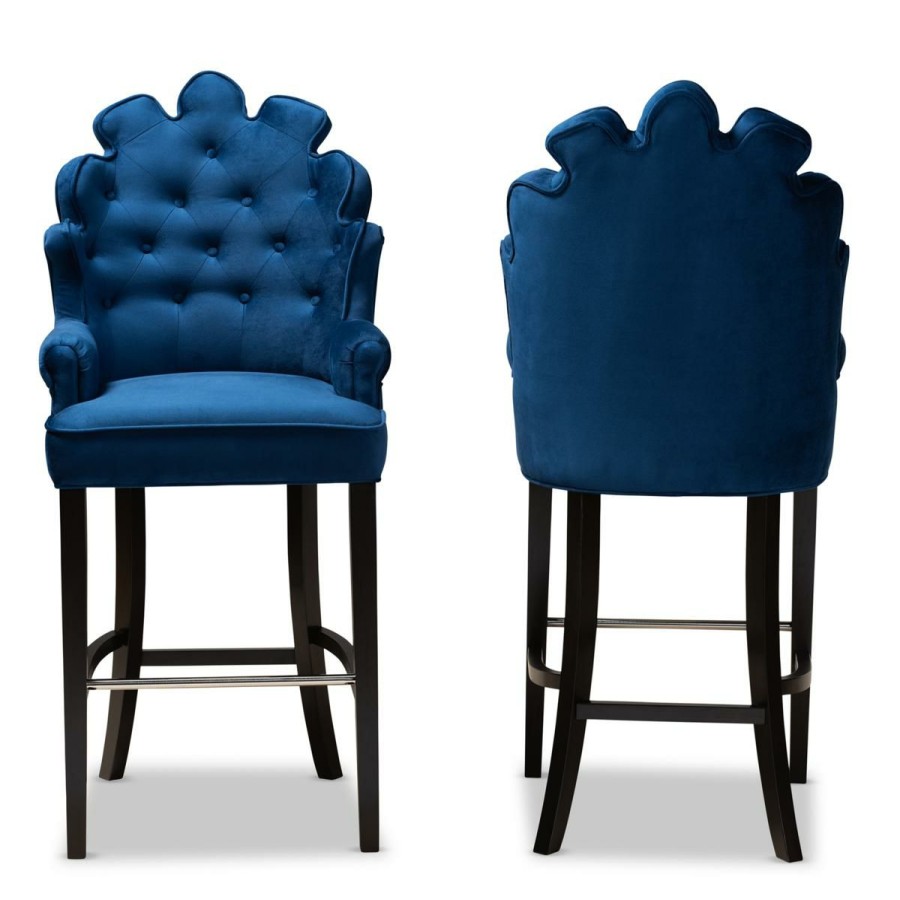 Furniture * | Cut Price Wholesale Interiors Chloe Velvet Upholstered 2-Piece Bar Stool Set