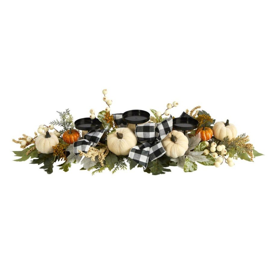 Holiday * | 32 In. White Pumpkin And Berries Artificial Candelabrum With Discount