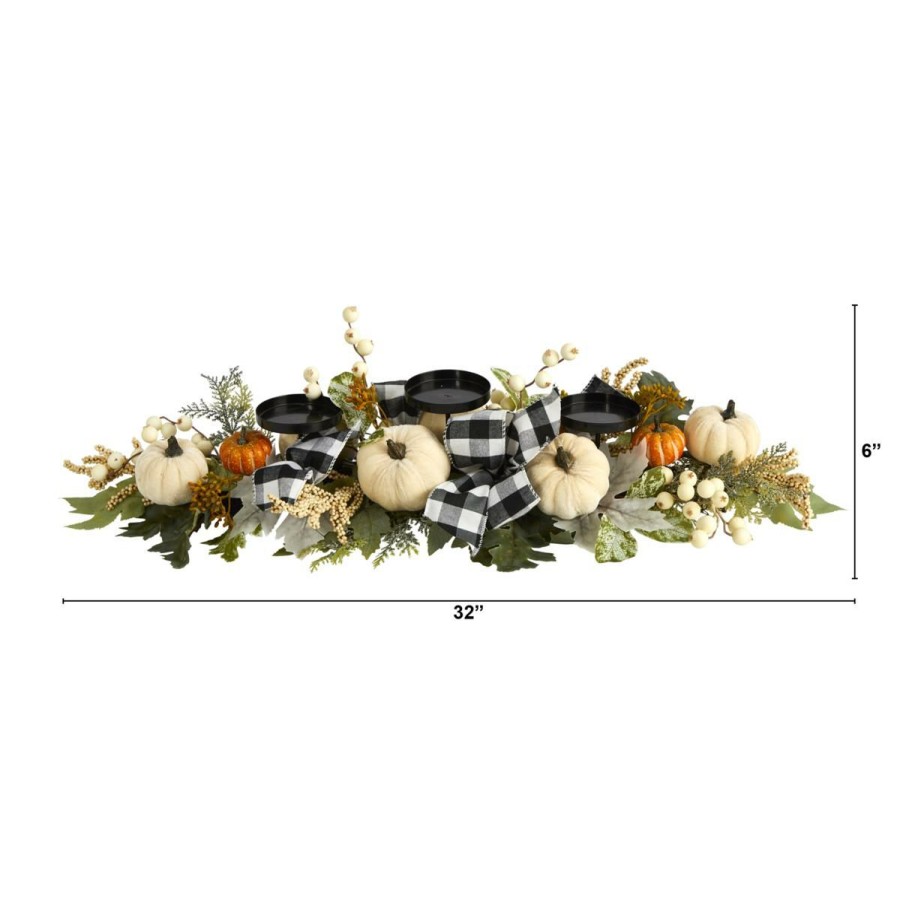 Holiday * | 32 In. White Pumpkin And Berries Artificial Candelabrum With Discount