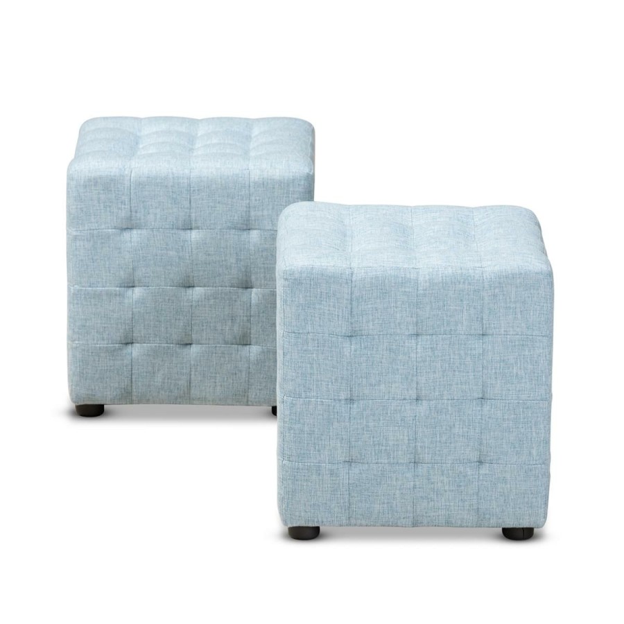 Furniture * | The Latest Fashion Wholesale Interiors Elladio Fabric Upholstered Tufted Cube Ottoman 2Pk Light Blue