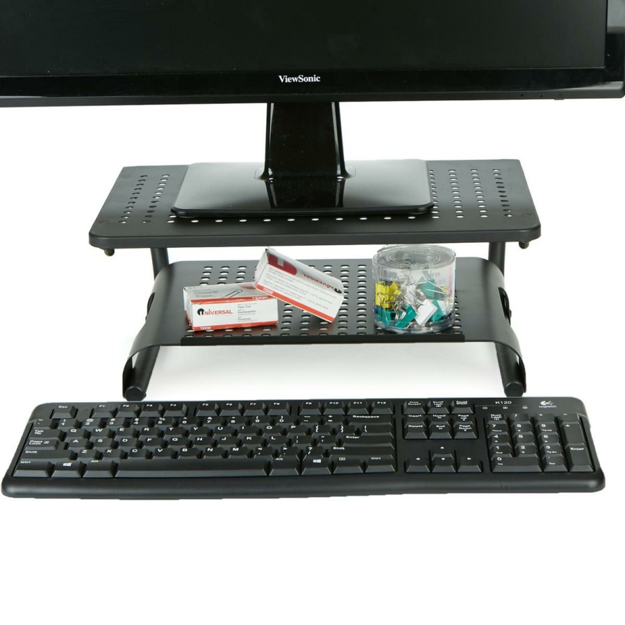 Furniture * | Mind Reader 2-Tier Ventilated Metal Monitor Stand Riser With Storage Exclusive Design