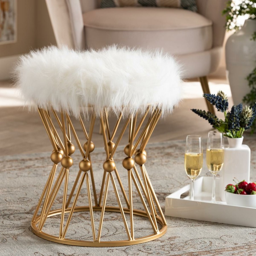 Furniture * | Top Selling Wholesale Interiors Leonie Faux Fur Upholstered Ottoman