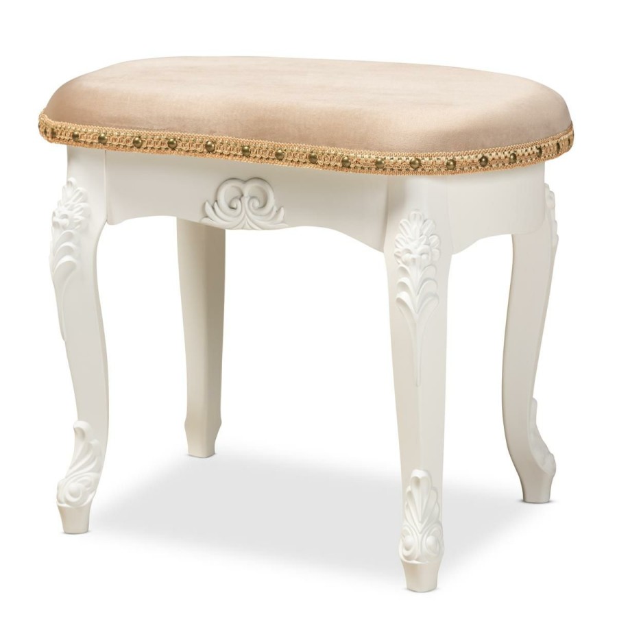 Furniture * | Limit Offer Wholesale Interiors Gabrielle Velvet Fabric Upholstered Vanity Ottoman