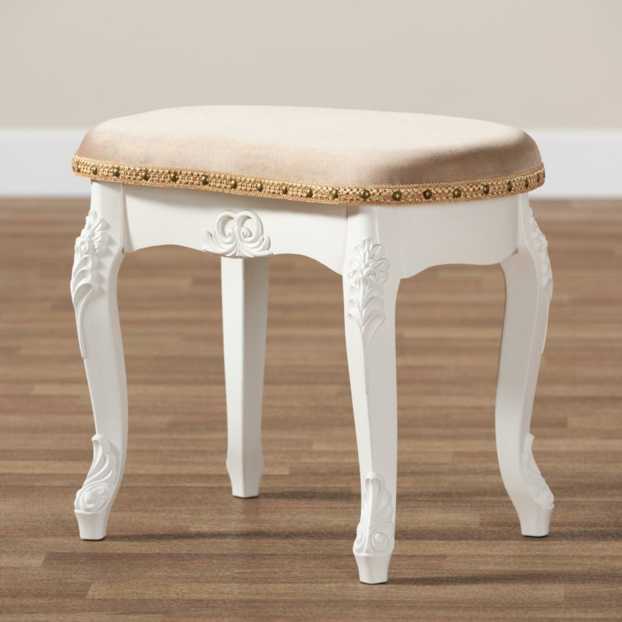 Furniture * | Limit Offer Wholesale Interiors Gabrielle Velvet Fabric Upholstered Vanity Ottoman