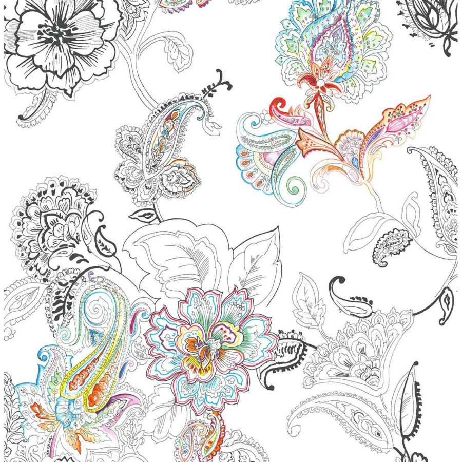 Wall Decor * | Limit Offer Nextwall Colorful Paisley Peel And Stick Wallpaper