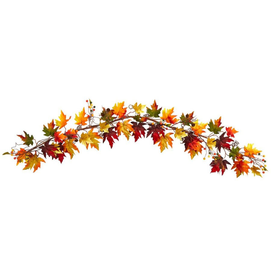 Holiday * | Nearly Natural 6' Autumn Maple Leaf And Berry Fall Garland On Sale