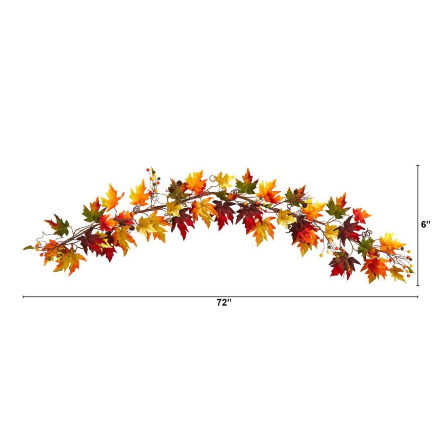 Holiday * | Nearly Natural 6' Autumn Maple Leaf And Berry Fall Garland On Sale