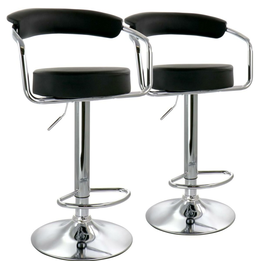 Furniture * | Absolute Quality Elama 2-Piece Faux Leather Adjustable Bar Stool With Handles In Black