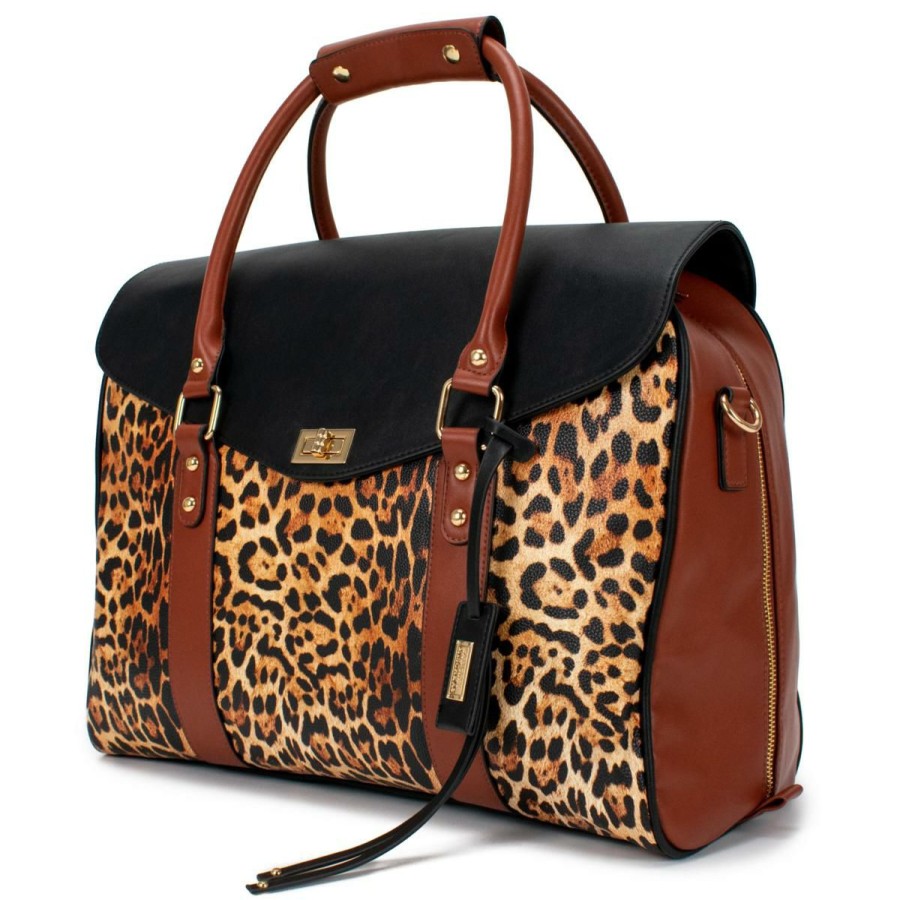 Luggage & Travel Accessories * | Badgley Mischka Leopard Travel Tote Weekender Bag At Unbeatable Price