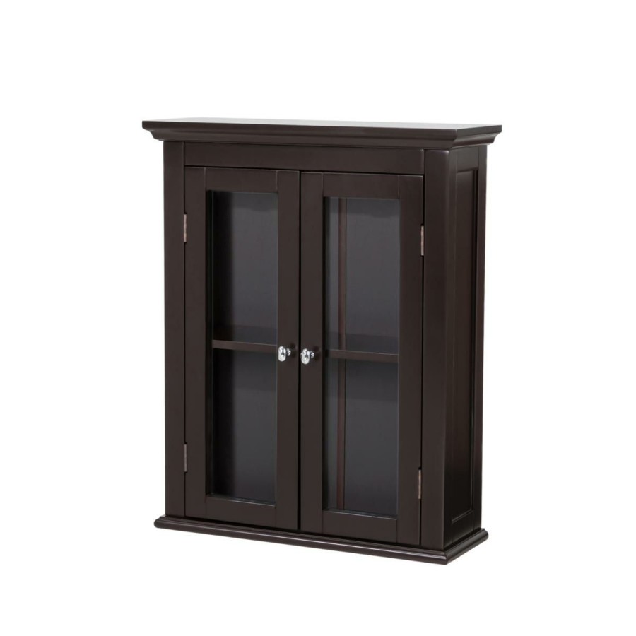 Furniture * | Limit Offer Glitzhome Espresso Wall Cabinet With Double Doors