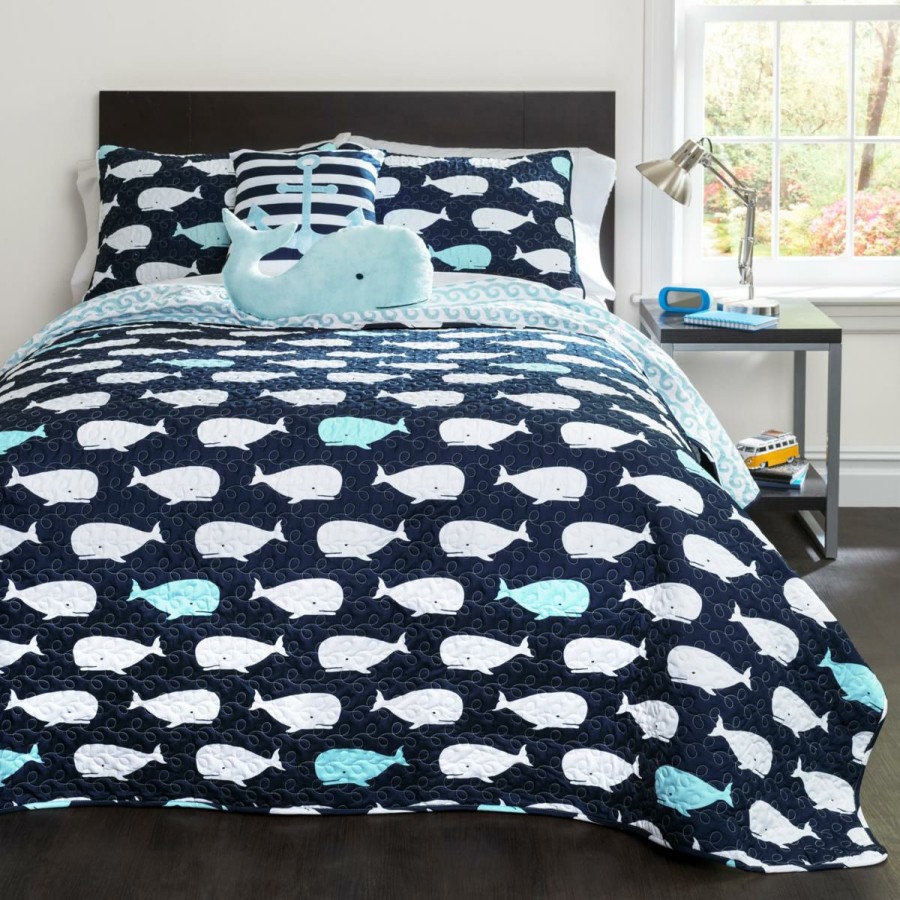 Quilts & Bedspreads * | Lush Decor Whale Quilt Navy 5-Piece Set Full/Queen Online Discount