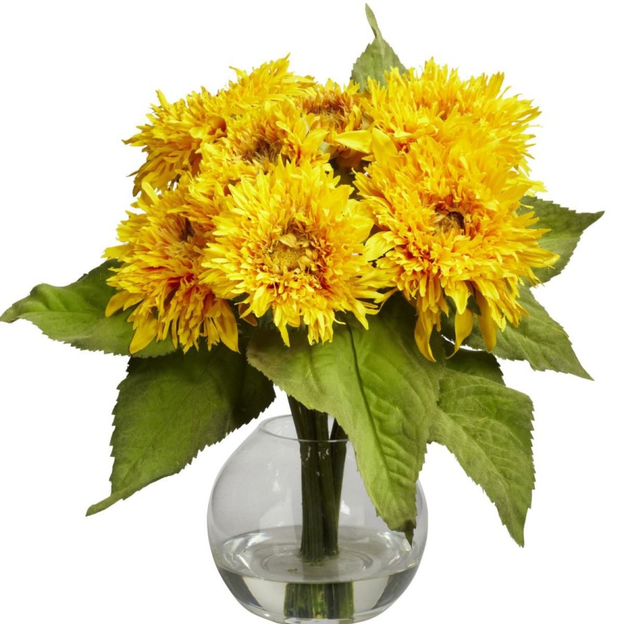 Holiday * | Nearly Natural 12" Golden Sunflower Arrangement Online Discount