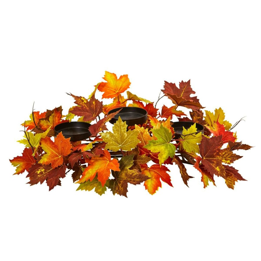 Holiday * | Nearly Natural 22" Maple Leaf Artificial Arrangement Candelabrum Absolute Quality