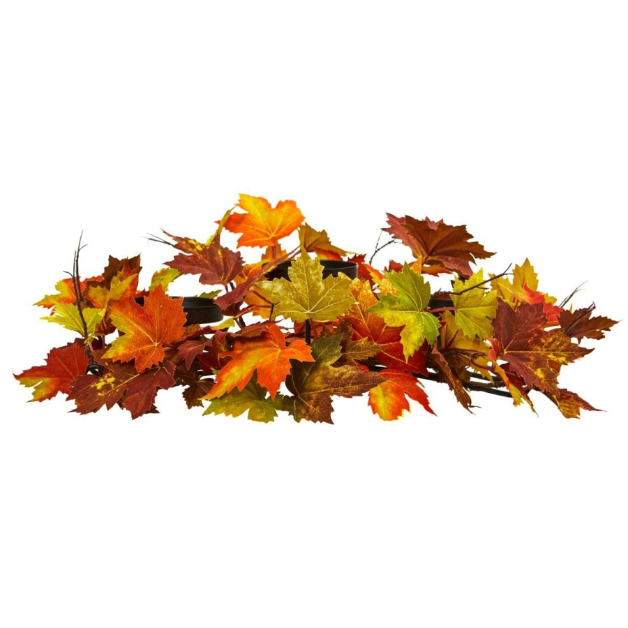 Holiday * | Nearly Natural 22" Maple Leaf Artificial Arrangement Candelabrum Absolute Quality