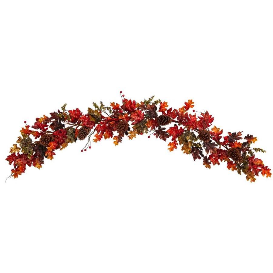 Holiday * | Nearly Natural 6'Maple Leaves, Berry And Pinecones Fallgarland Less Expensive