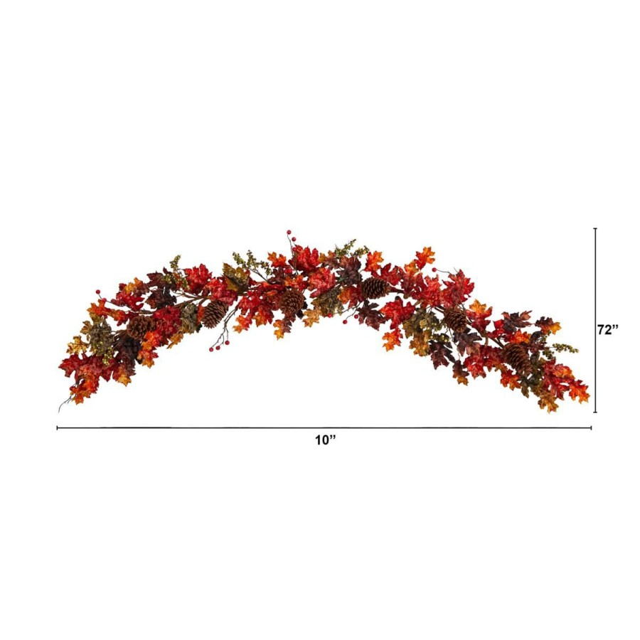 Holiday * | Nearly Natural 6'Maple Leaves, Berry And Pinecones Fallgarland Less Expensive