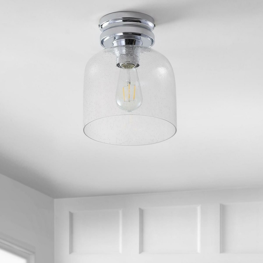 Ceiling Lighting * | Jonathan Y Domenic 7.75 Metal And Bubbled Glass Led Flush Mount Light On Sale Chrome