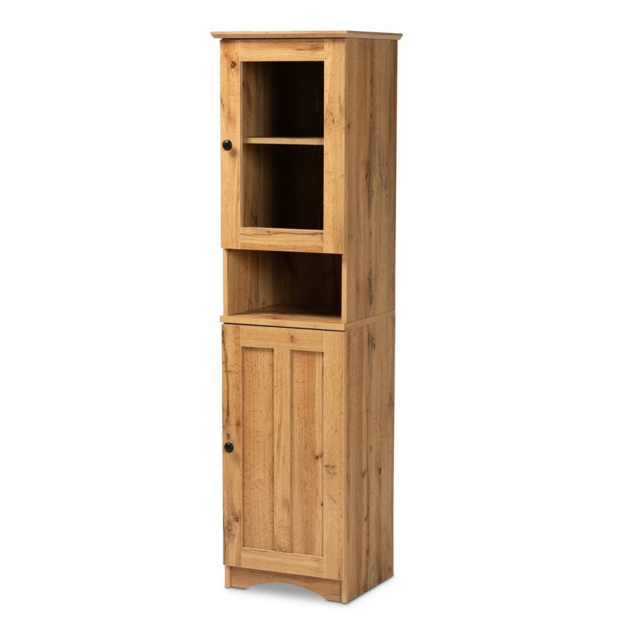 Furniture * | Offering Discounts Wholesale Interiors Lauren Oak Finished Wood Buffet And Hutch Cabinet