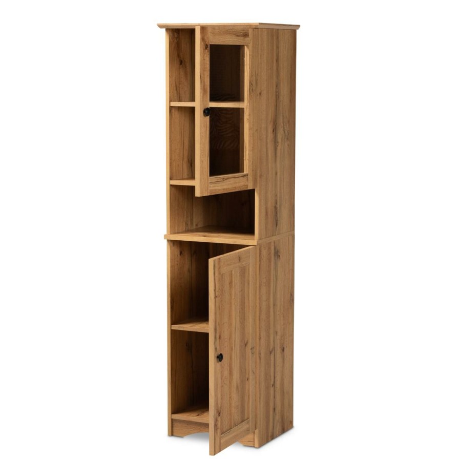 Furniture * | Offering Discounts Wholesale Interiors Lauren Oak Finished Wood Buffet And Hutch Cabinet