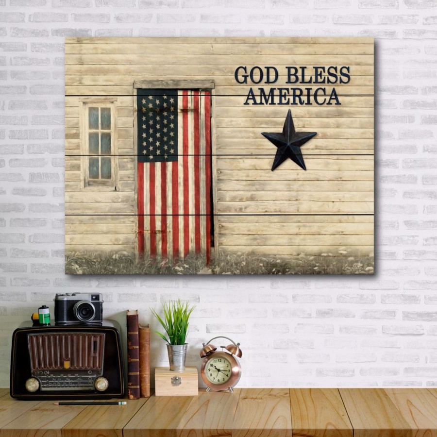 Holiday * | Excellent Courtside Market God Bless American Flag Wood Pallet 16 X 20