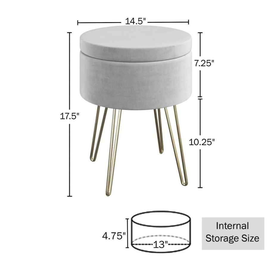 Furniture * | Cut Price Hastings Home Round Gray Ottoman And Hairpin Legs- Gray