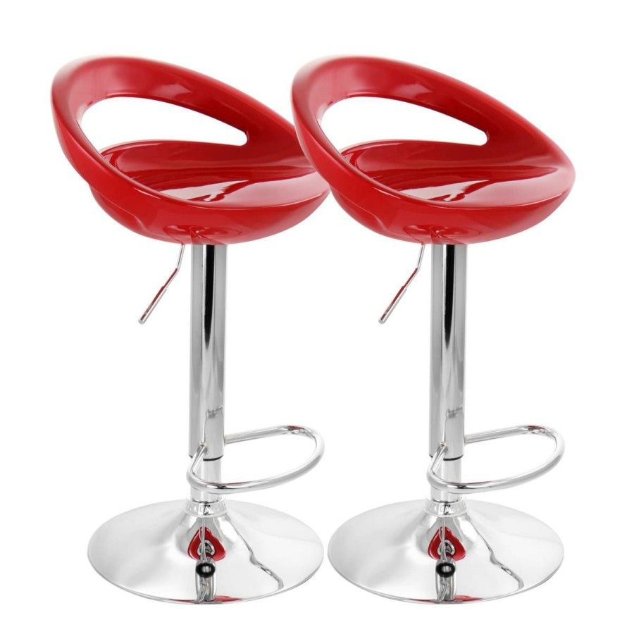 Furniture * | Offering Discounts Elama 2 Piece Retro Adjustable Bar Stool In Red With Chrome Base